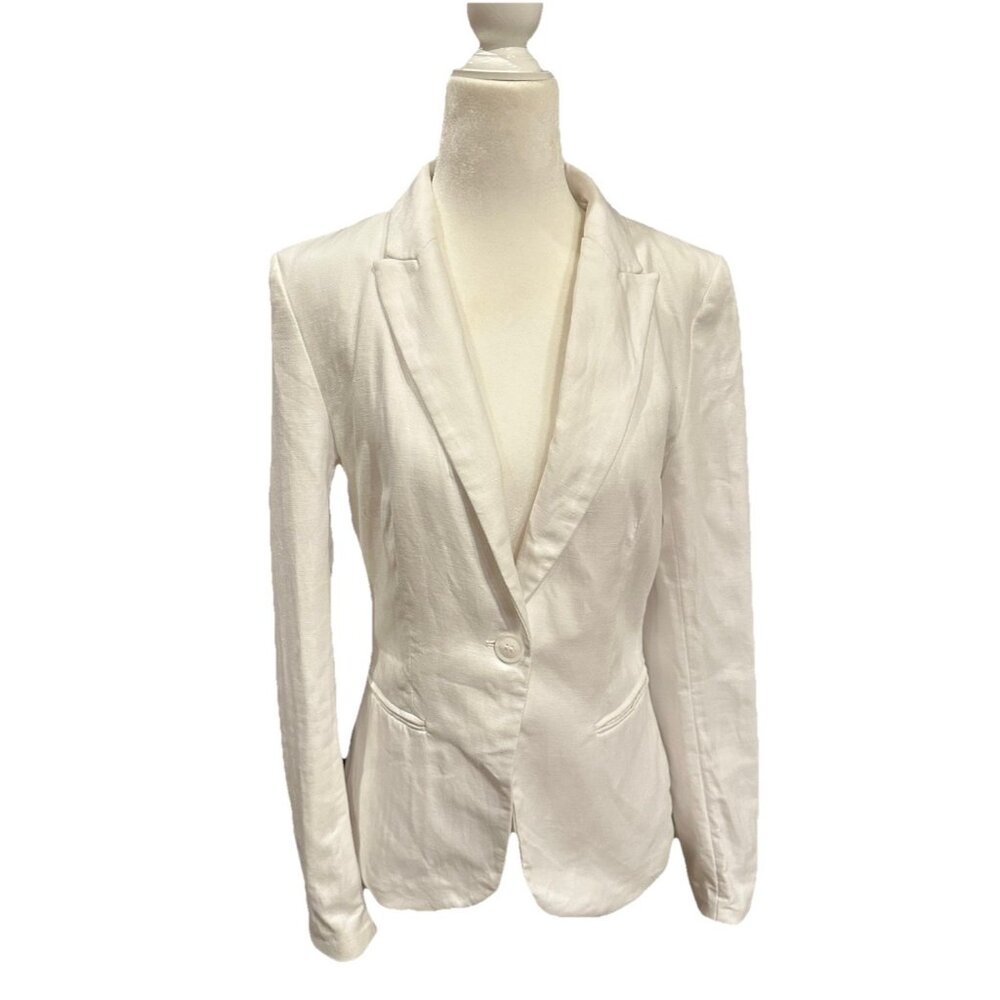 H&M Linen Blend Blazer Womens Size 8 White Single Breasted Preppy Capsule Career